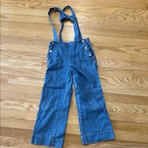 Jacadi Girls Blue Denim removable Suspender Pants size 8
